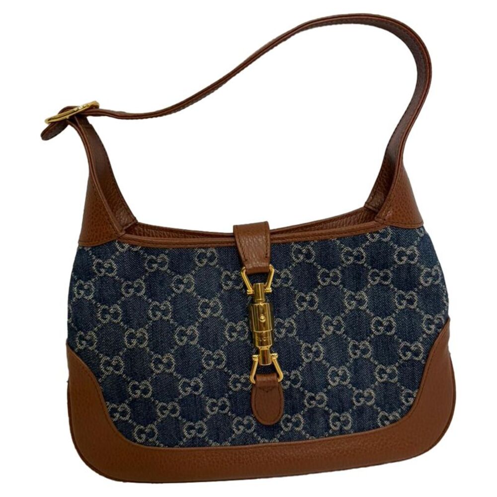 Gucci Medium Jackie  1961 Monogram Shoulder Bag in Blue Cotton Denim